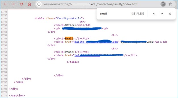 screenshot of page source